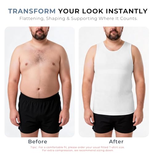 Men's Sleeveless Compression Shirt Body Shaper Vest Large Black & White Slimming Tank Top