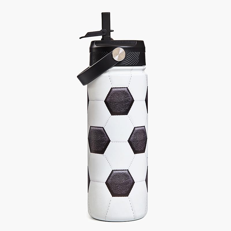 Kids Insulated Soccer Water Bottle - 18 Oz Leakproof Stainless Steel Sport Drink