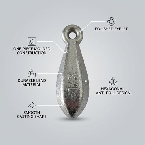 1 Ounce Hexagonal Fishing Sinkers No-Roll Saltwater & Catfish Weights - 10pcs