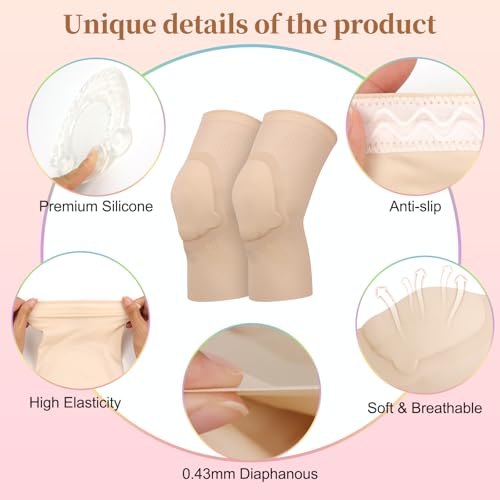 Ultra-Thin Dance Knee Sleeves with Gel Pads for Ballet, Yoga, Cheerleading, Girls, Small / Skin