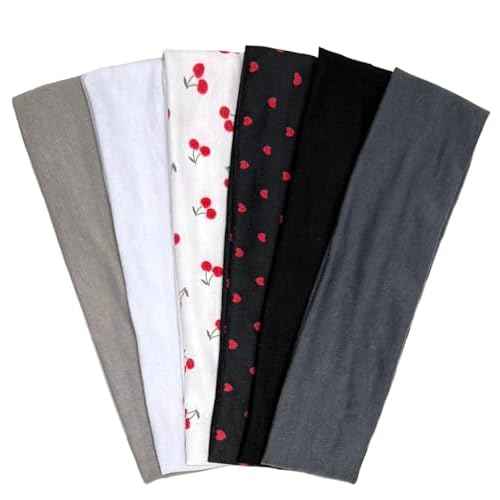 TERSE Headbands for Women Trendy Cherry Print - Non Slip Head Bands Soft Fabric Hair Bands for Workout Yoga Running Sport - Wide Thick Hair Wrap for Girls