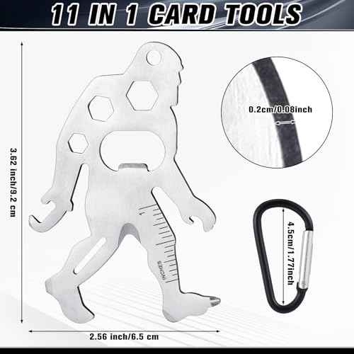 Cholemy 12 Pcs Credit Card Tool Novelty Christmas Stocking Stuffer Wallet Multitool Edc Gadget Friendship Bigfoot Sasquatch Elephant Gift Small Hand Carabiners Tool for Men Birthday(Ape-man,Silver)