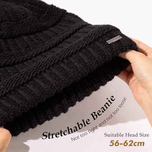 TOP-EX PolarWool¢â 100% Merino Wool Winter Slouchy Beanie for Women with Faux Fur Pom - Satin or Fleece Lined for Cold Weather