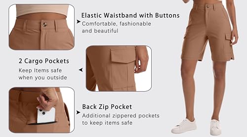 Women's Lightweight Cargo Shorts - Quick Dry Hiking Workwear Large Mocha