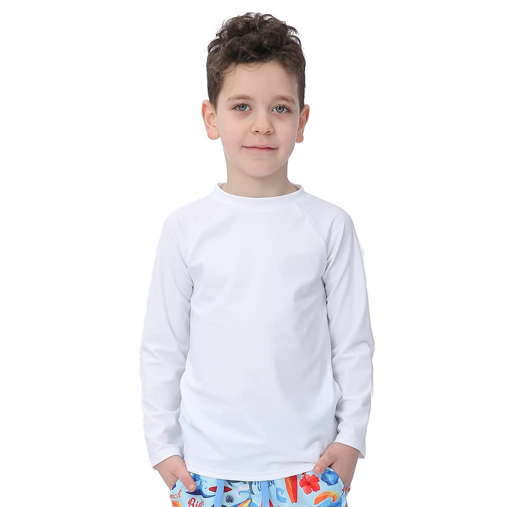 Boys' Long Sleeve Rashguard Swimwear Rash Guard Athletic Tops Swim Shirt UPF 50+ Sun Protection, White 6