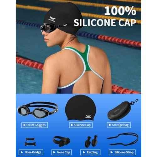 6 in 1 Swim Goggles for Men & Women,Upgraded Anti-Fog UV Swimming Goggles,No Leak Comfort Fit HD Adult Goggles