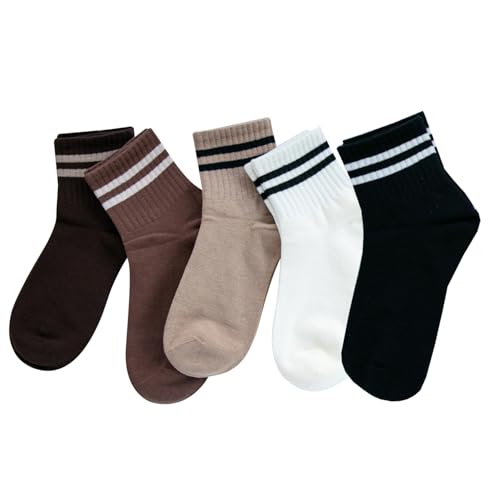 Deeorla Women's Striped Crew Socks 5 Pairs - Vintage Retro Athletic Socks