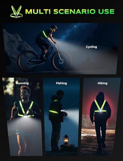 Viccux 500LM High-Visibility Running Lights for Runners with 7 Modes, Adjustable 45° Beam, 360° Reflective Straps & IPX4 Waterproof Running Light for Night Walking/Cycling/Jogging, 3.5-20Hrs Runtime