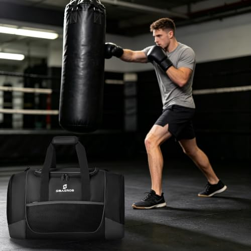 45L Boxing Duffle Bag with Mesh Gym Bag Design for Men and Women - Black