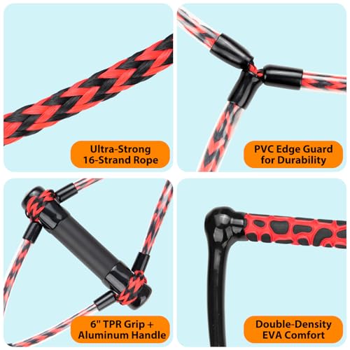 Wakeboard Rope 75ft with EVA Handle & Trick Handle - Red & Black 2-Section