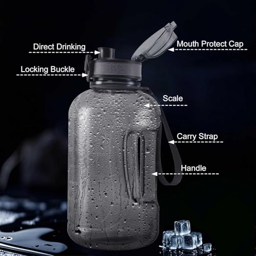 2L Water Bottle with Time Marker - Grey, Motivational Hydration Jug