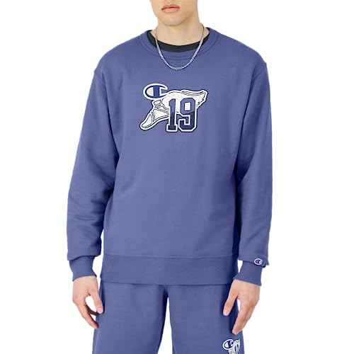 Champion Men's Powerblend Fleece Crew, Block Outline