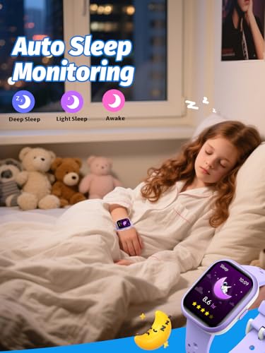 Kids Smart Watch Fitness Tracker 1.85" Screen Pedometer Heart Rate Sleep Waterproof Black