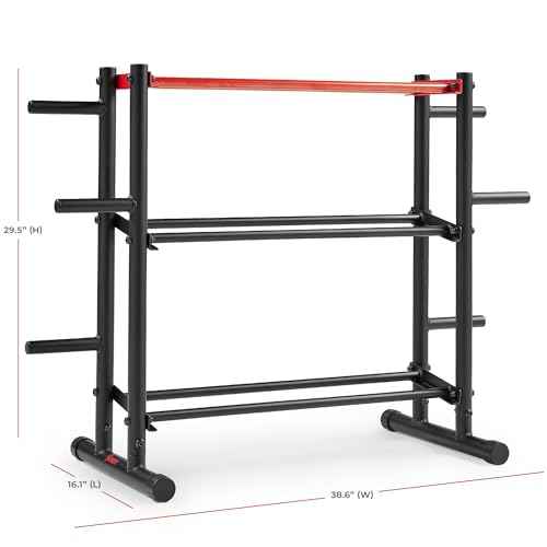 Sunny Health & Fitness Multi-Weight Storage Rack Stand for Dumbbells, Kettlebells, Olympic Weight Plates, Barbell, Medicine Ball