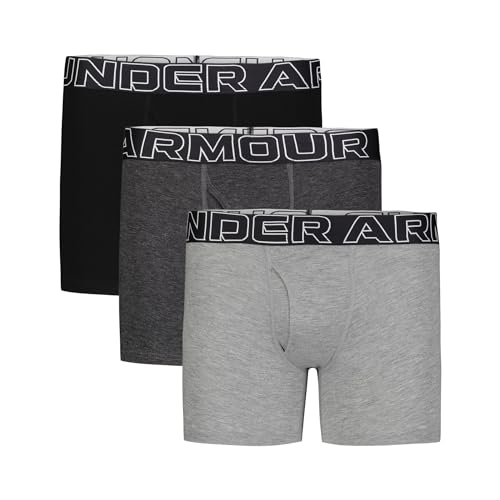 Under Armour Boys' Multipack Performance Cotton Boxer Briefs - Medium / Steel Gray & Black