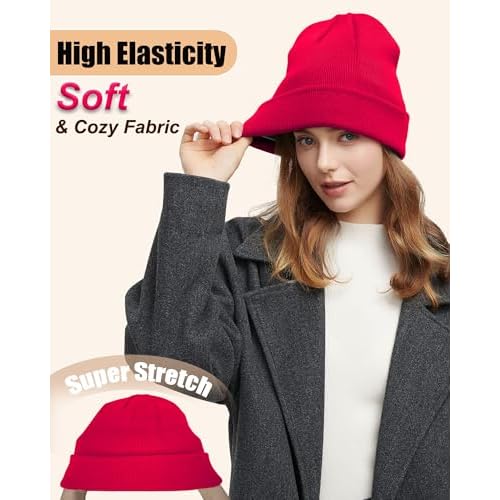 Satin Lined Beanie Hat for Women Men, Wool Knit Cuffed Silk Lining Fisherman Beanies Slouchy Warm Winter Hats Skull Cap
