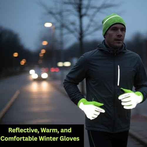 ReflecToes Reflective Winter Running Gloves - Touch Screen Compatible Warm Gloves -Thermal Fleece - Cold Weather Hi Vis Safety for Night Runs