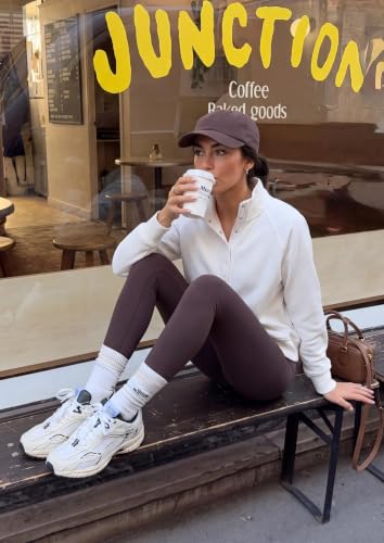 Women's Oversized Fall Sweatshirt with Mock Neck and Henley Pullover - Medium White