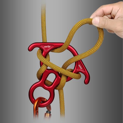 AOKWIT 50KN Rescue Figure, 8 Descender Large Bent-Ear Belaying and Rappelling Gear Belay Device Climbing for Rock Climbing Peak Rescue 7075 Aluminum Alloy (Red)