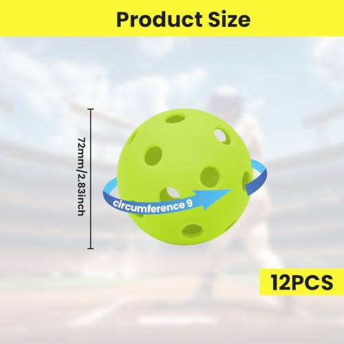 Green Plastic Baseball Practice Balls 12 Pack with Drawstring Bag - Lightweight Soft Training Balls