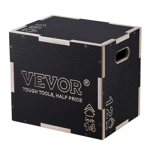 VEVOR 3 in 1 Plyometric Jump Box, Easy-to-Assemble Wood Plyo Box for Jumping Trainers, Home Gym Training and Conditioning, 16" x 14" x 12"