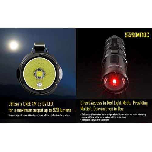 Nitecore MT10C 920 Lumen ARC Rail Tactical Helmet Light, Rechargeable and Rotary with Red Light