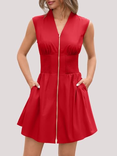 Women's Sleeveless Zip Dress with Pockets - Casual Summer Mini Dress