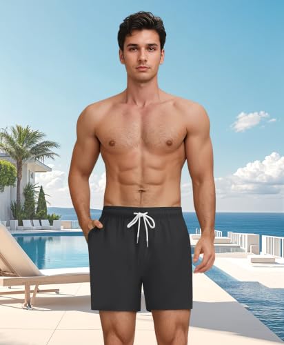 Men's 2-in-1 Swim Trunks 5 Inch Swim Shorts - Black, XX-Large