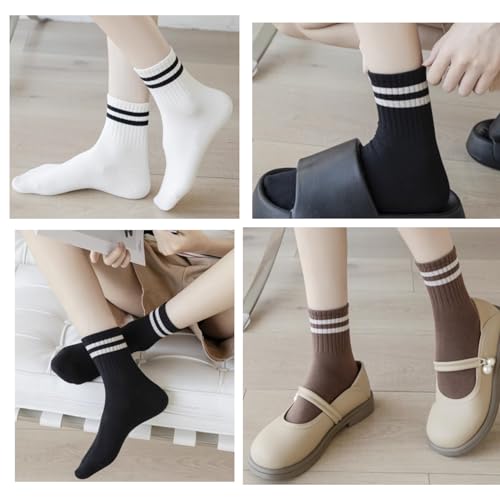 Deeorla Women's Striped Crew Socks 5 Pairs - Vintage Retro Athletic Socks