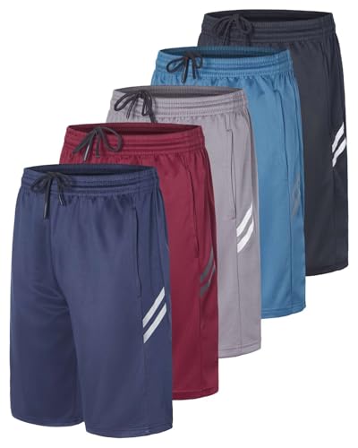 5 Pack Boys' Athletic Shorts with Pockets - Quick Dry Basketball Soccer Kids Teens
