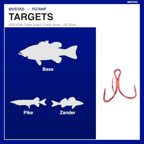 Mustad KVD Elite Treble Hook Size 6 Red 2X Short 1X Strong Pack of 11