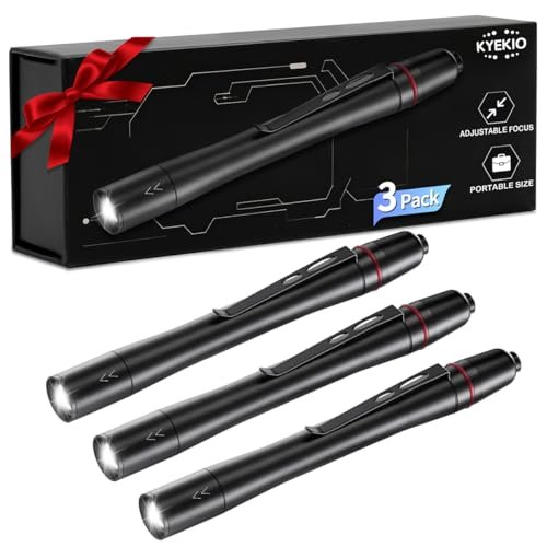 3Pack Pen Flashlight, Pen Light Flashlights High Lumens, Small LED Flashlight, Adjustable Tactical Flash Light, Waterproof Pocket Flashlights with Clip, Aluminum Mini Lights for Inspection Emergency
