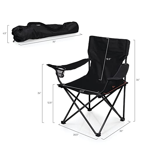 PICNIC TIME NCAA PTZ Camp Chair, Picnic Chair, Beach Chair with Carrying Bag, (Black)