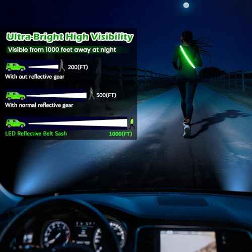LED Reflective Belt Sash, High Visibility 5 Color 3 Light Mode Rechargeable LED Waistband Reflective Running Gear, Light Up Waist Belt Safety Gear for Running Walking Cycling at Night