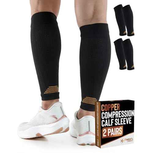 Doctor's Select 2 Pairs Copper Calf Compression Sleeve - Leg Compression Sleeves for Women & Men, Shin Splint Relief