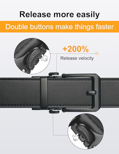 Men's 1.5 Inch Leather Ratchet Belt in Gift Box - All Black, Small 28-36 Inch