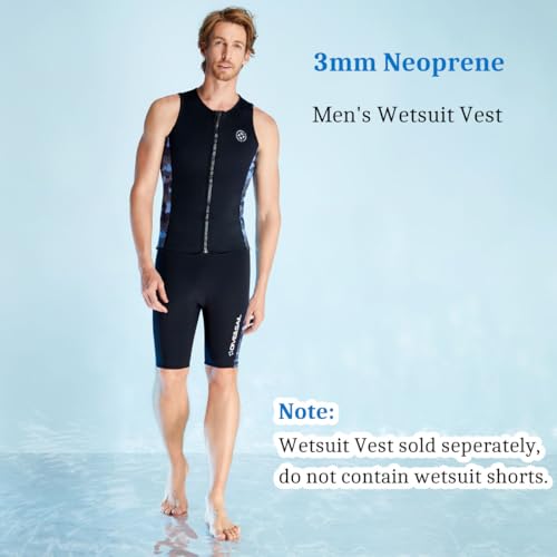 Men's Black 3mm Neoprene Wetsuit Vest Front Zip Sleeveless Diving & Surf Top - X-Large