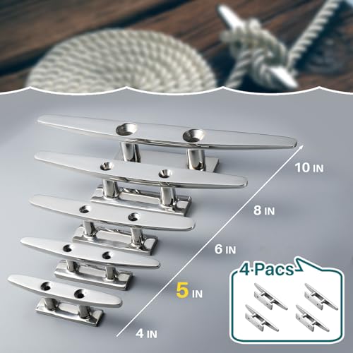 5 Inch Marine Grade Stainless Steel Boat Cleats Pack of 4 with Installation Hardware
