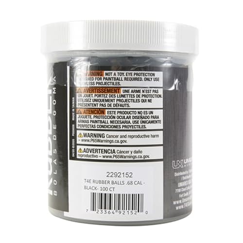 Umarex T4E Premium Rubber Ball Ammo for Paintball Guns, Black, .68 Caliber, 100 Count