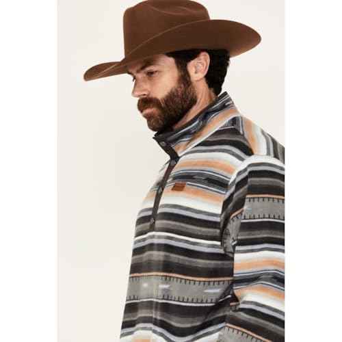 Cinch Men's Striped Print Quarter Snap Long Sleeve Pullover - MWK1514024 X- US Grey
