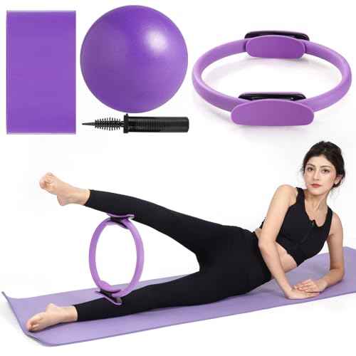 Tsikavo Pilates Ring, Pilates Ring Circle and Ball Set, 12 Inch Magic Circle Pilates Ring,9 Inch Small Exercise Ball,Resistance Bands Set, Home Pilates Equipment for Women