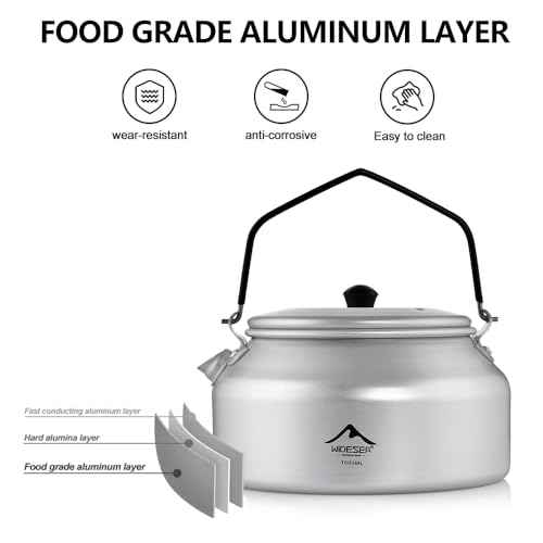 Widesea UltraLight 1L Camping Kettle, Hard-Anodized Aluminum Open Flame Safe Tea & Coffee Pot with Heat-Resistant Handle, Portable for Campfire, Backpacking, Hiking, and Outdoor Adventures