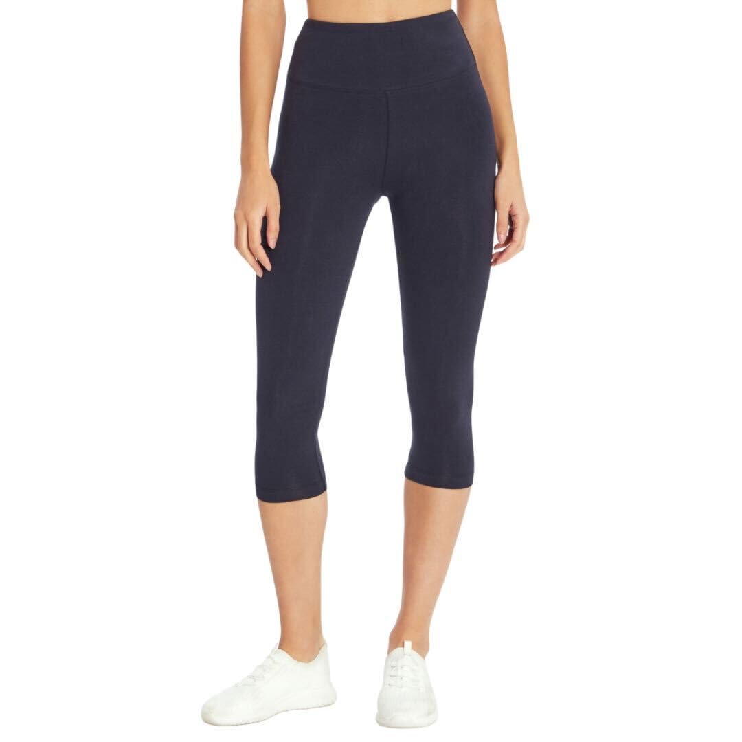 Bally Total Fitness Women's Mid-Rise Tummy Control Capri Legging, Midnight Blue, Small