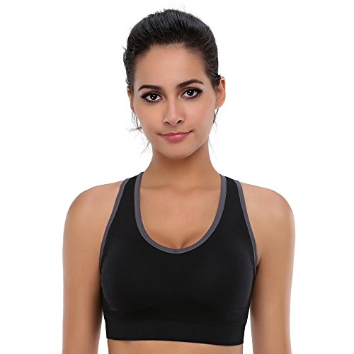 Women's Seamless Racerback Sports Bra High Impact Support 5 Pack - Black, Blue, Grey, Purple, Rose Red