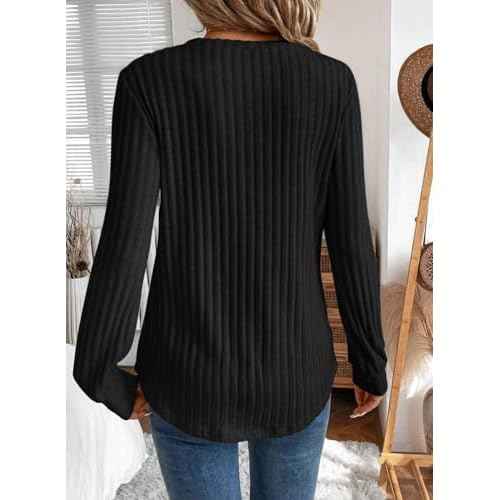 SHEWIN Womens Fall Fashion 2025 Casual Long Sleeve V Neck Tops Shirts Sweaters