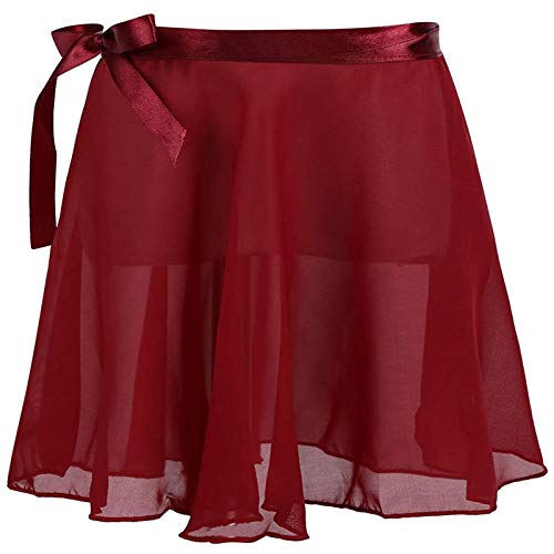Kids Girls Ballet Dance Skirt Sheer Chiffon Wrap - Burgundy 4-6 Years