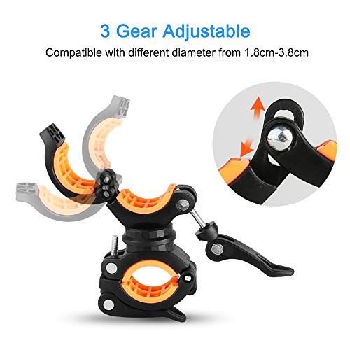 COSOOS 2 Pack Bicycle LED Light Mount Holder - Orange & Black, 360° Rotation Clip Clamp for Flashlight, Cycling, Riding