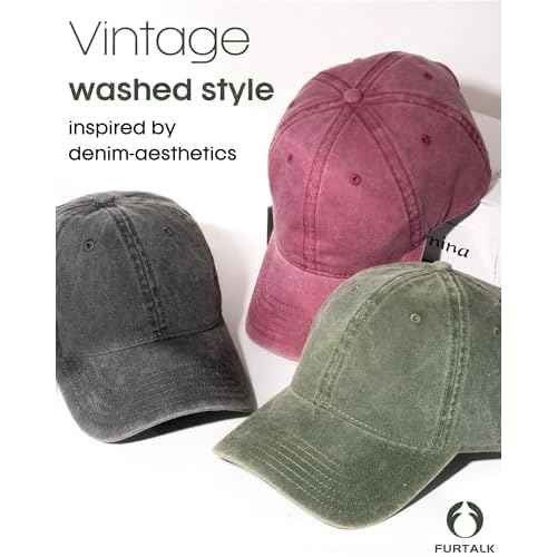FURTALK Unisex Vintage Washed Cotton Baseball Cap Low Profile Adjustable Dad Hat