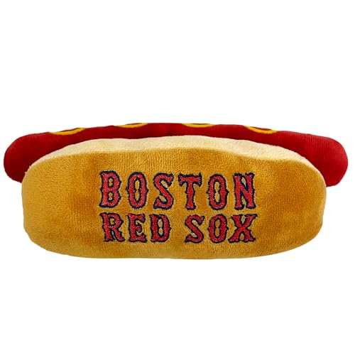 MLB Boston Red Sox Plush Hot-Dog Dog Toy with Squeakers - Stadium Team Logo