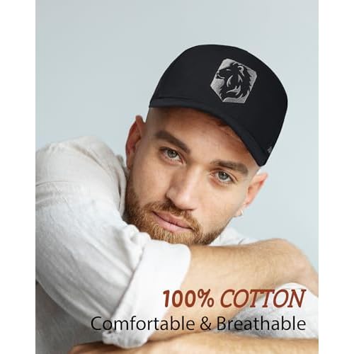 Unisex Lion Embroidery Fashion Baseball Cap with Adjustable Structure Cotton Cap Black